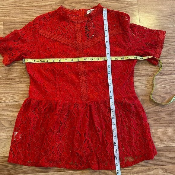 RED PEPLUM LACE RED BLOUSE SIZE M - Picture 3 of 8